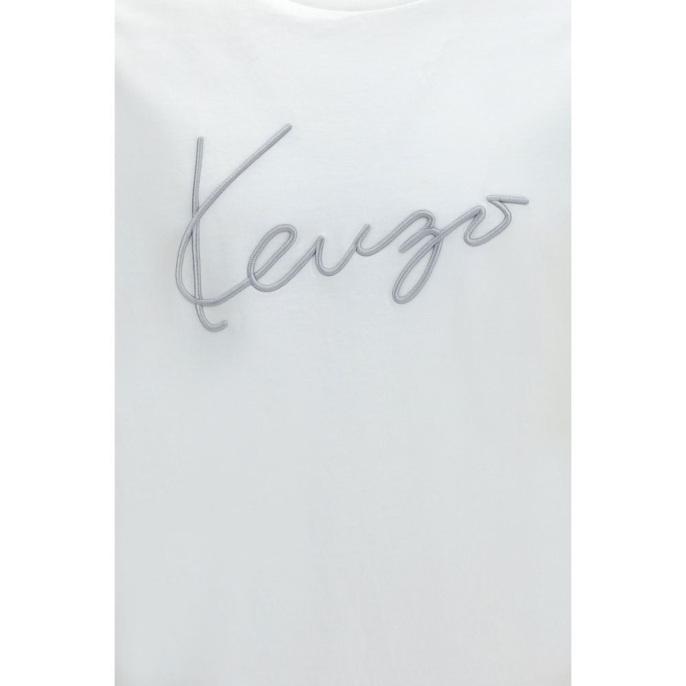 Kenzo white cotton T-shirt with classic crew neck and logo detail, showcasing soft fabric and casual style.