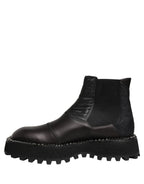 Dolce & Gabbana Black Chelsea Boots Leather Slip On Men Shoes