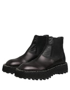 Dolce & Gabbana Black Chelsea Boots Leather Slip On Men Shoes