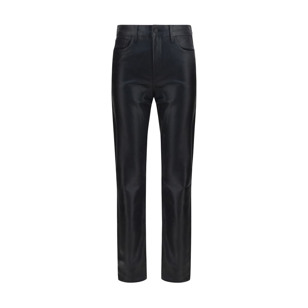 Black leather pants by L'Agence, tailored fit with sleek design and classic style, shown on a model against a neutral background.