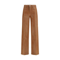 L'Agence beige cotton denim jeans with classic five-pocket design and straight leg fit, displayed on a neutral background.