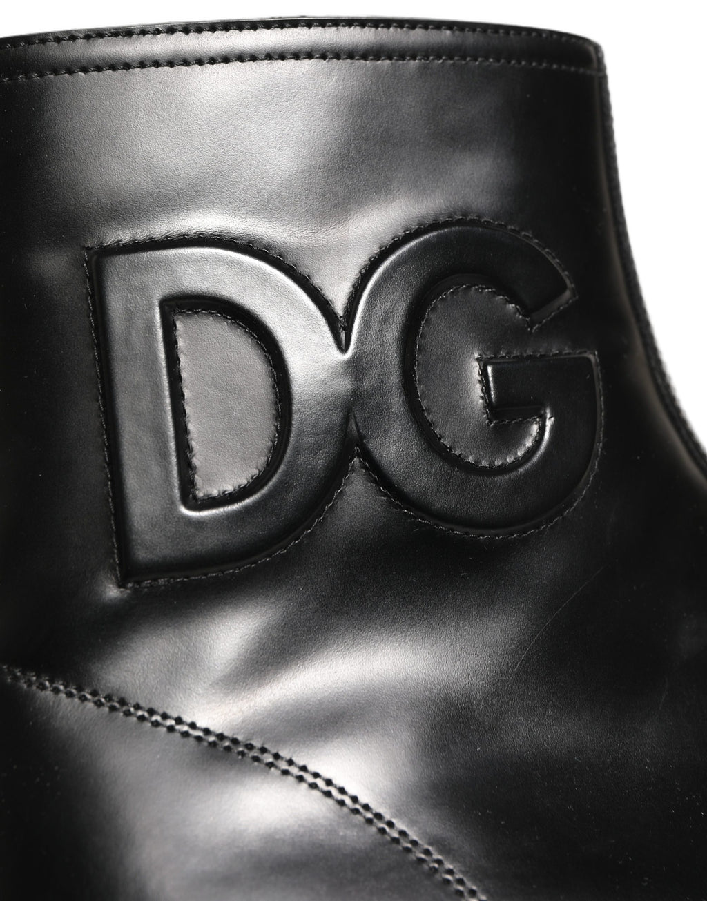 Dolce & Gabbana Black Leather Embossed Logo Ankle Boots Shoes Dolce & Gabbana