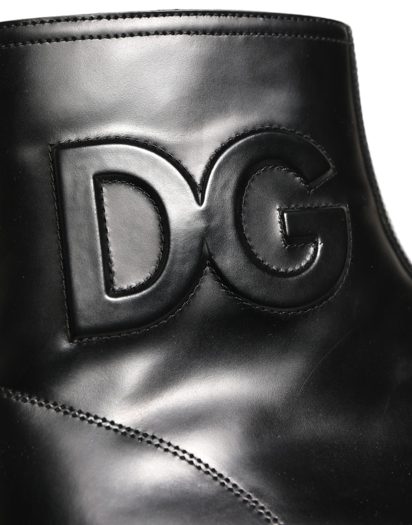 Dolce & Gabbana Black Leather Embossed Logo Ankle Boots Shoes Dolce & Gabbana
