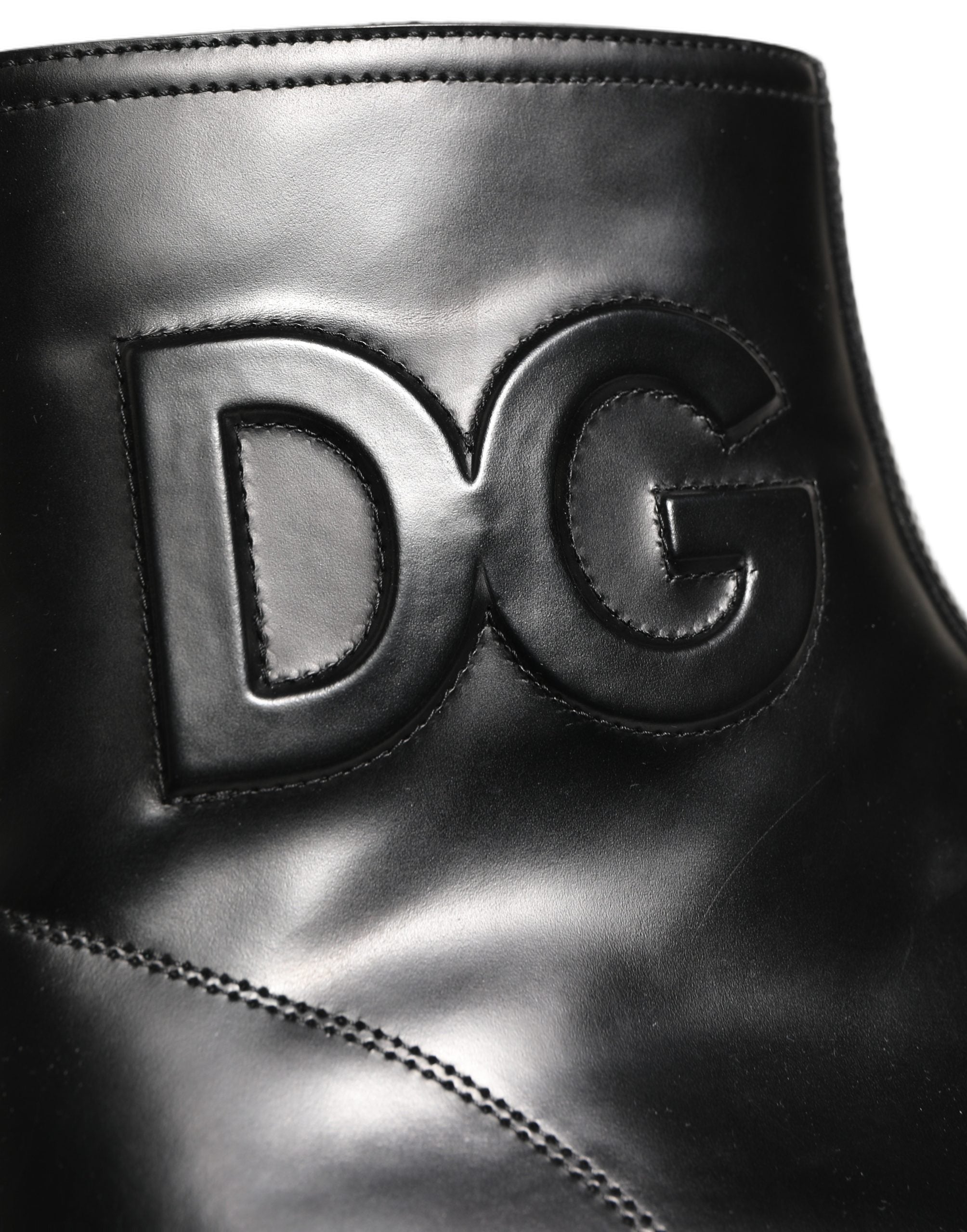 Dolce & Gabbana Black Leather Embossed Logo Ankle Boots Shoes Dolce & Gabbana