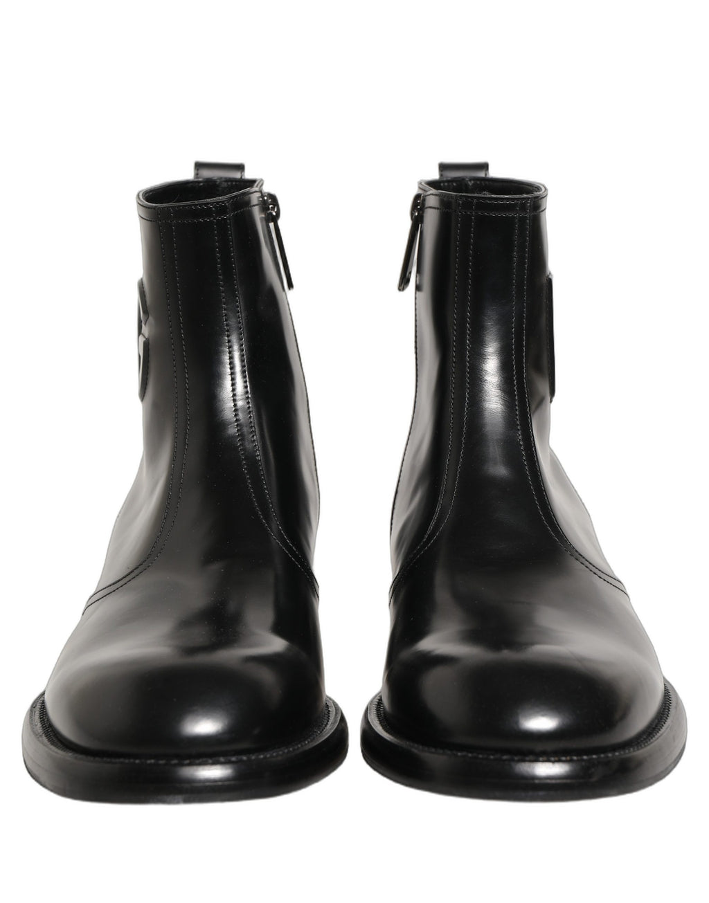 Dolce & Gabbana Black Leather Embossed Logo Ankle Boots Shoes Dolce & Gabbana