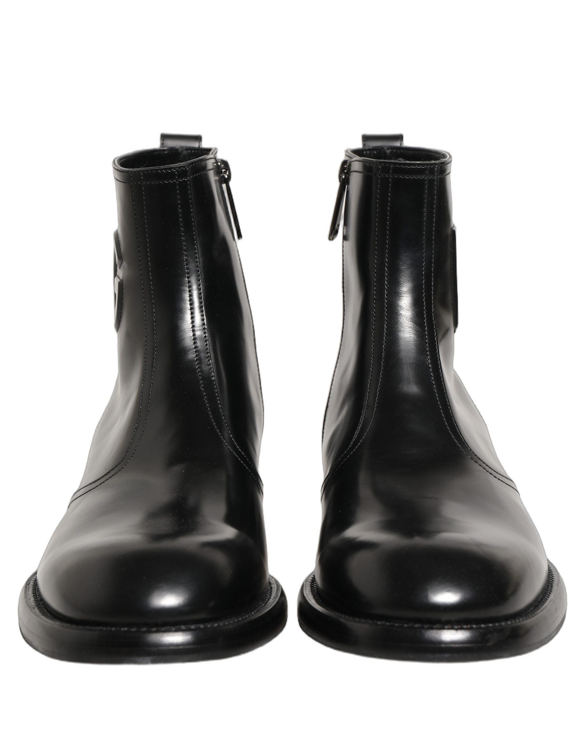 Dolce & Gabbana Black Leather Embossed Logo Ankle Boots Shoes Dolce & Gabbana