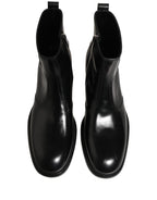 Dolce & Gabbana Black Leather Embossed Logo Ankle Boots Shoes Dolce & Gabbana