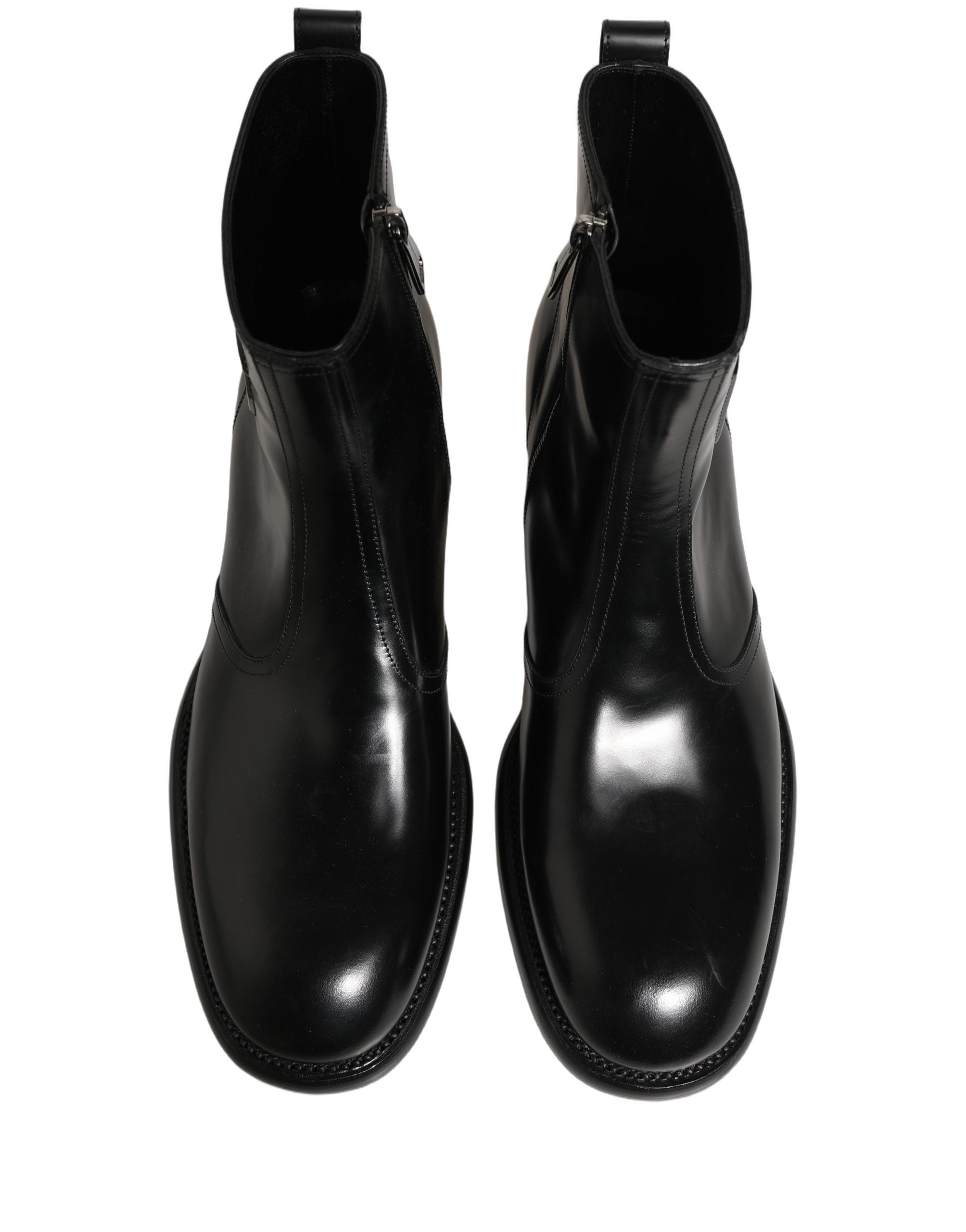 Dolce & Gabbana Black Leather Embossed Logo Ankle Boots Shoes Dolce & Gabbana