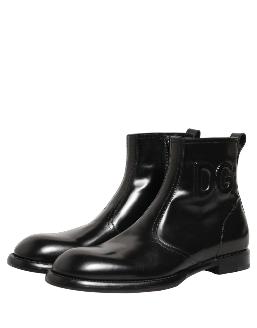 Dolce & Gabbana Black Leather Embossed Logo Ankle Boots Shoes Dolce & Gabbana