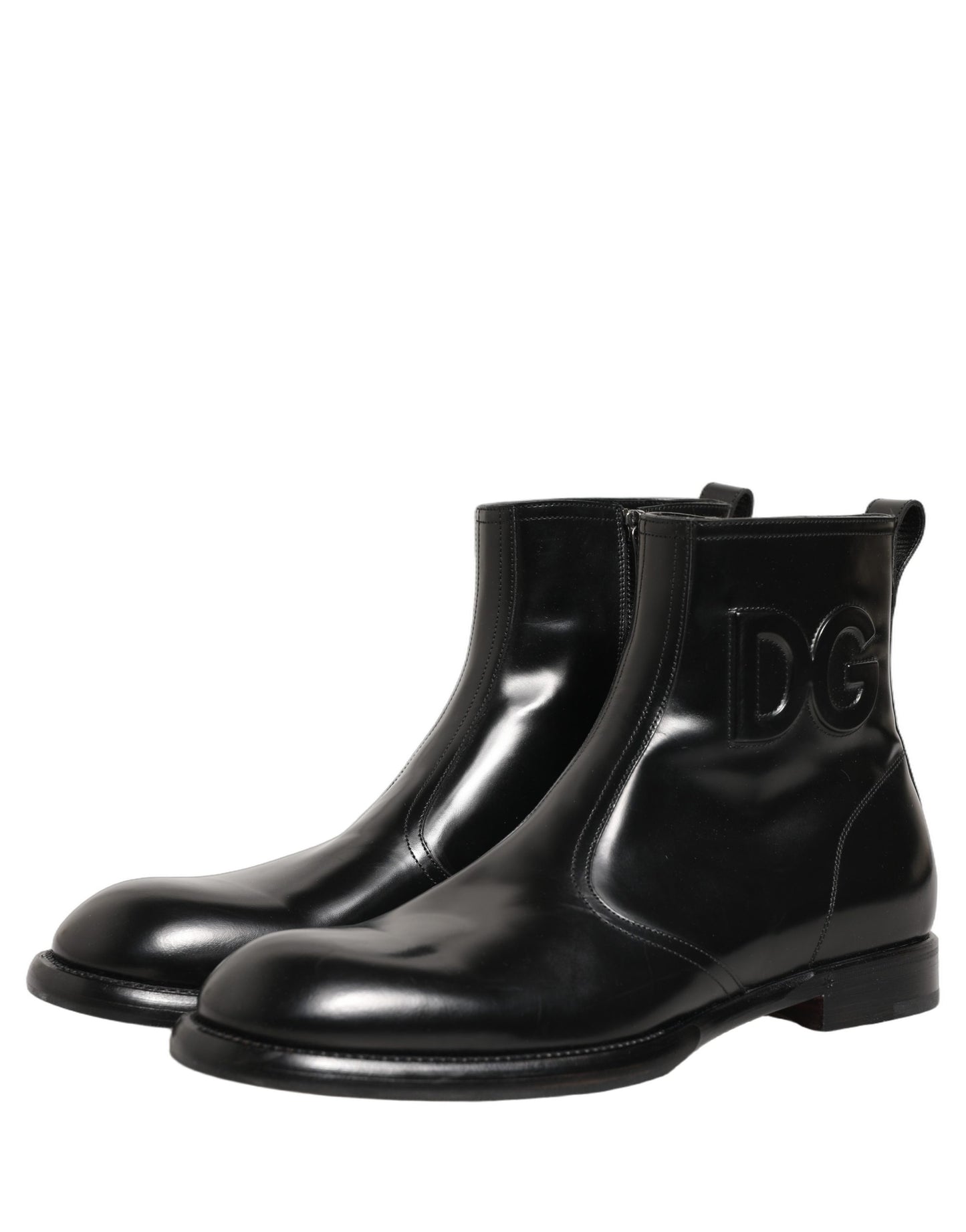Dolce & Gabbana Black Leather Embossed Logo Ankle Boots Shoes Dolce & Gabbana