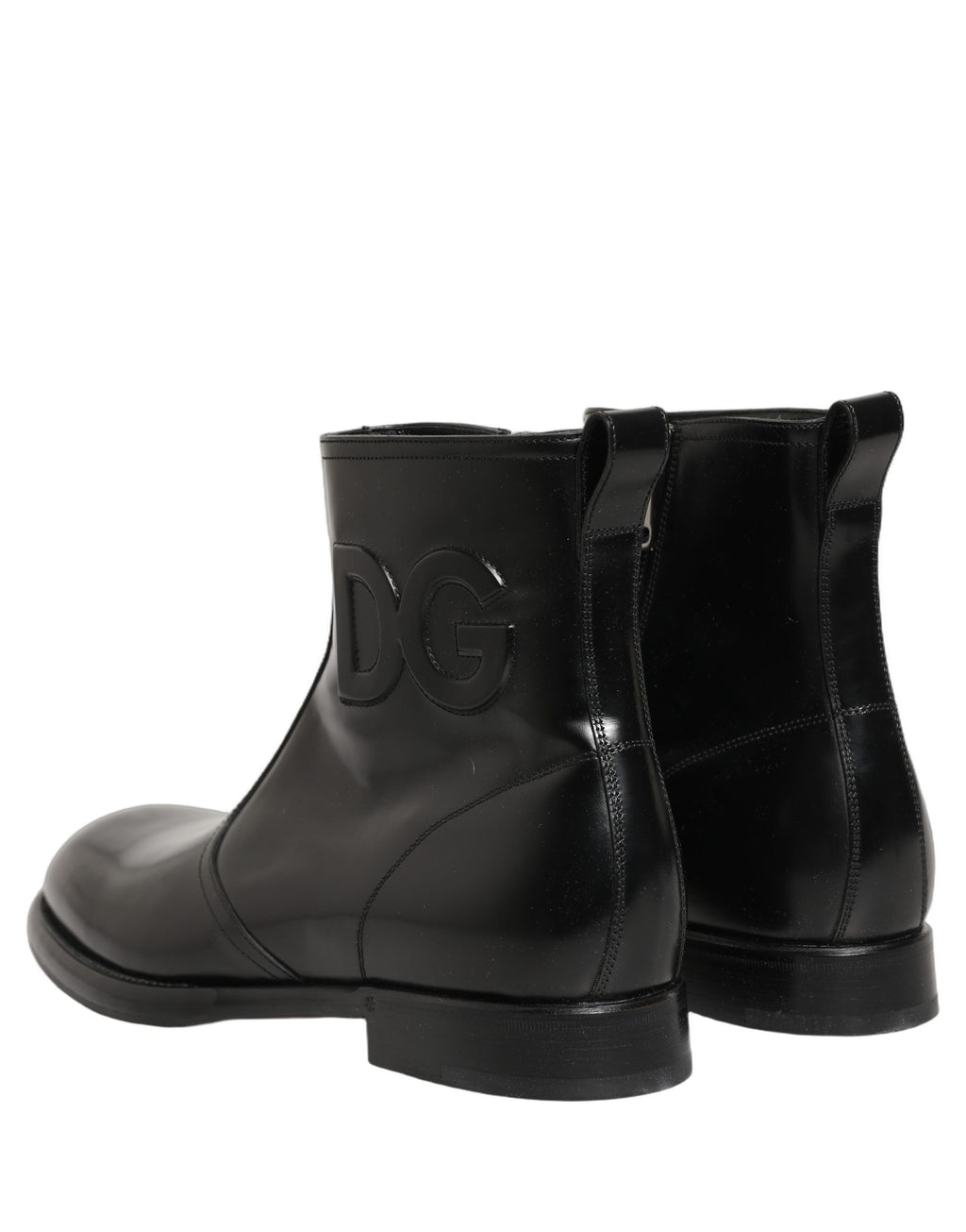 Dolce & Gabbana Black Leather Embossed Logo Ankle Boots Shoes Dolce & Gabbana