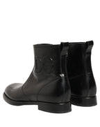 Dolce & Gabbana Black Leather Embossed Logo Ankle Boots Shoes Dolce & Gabbana