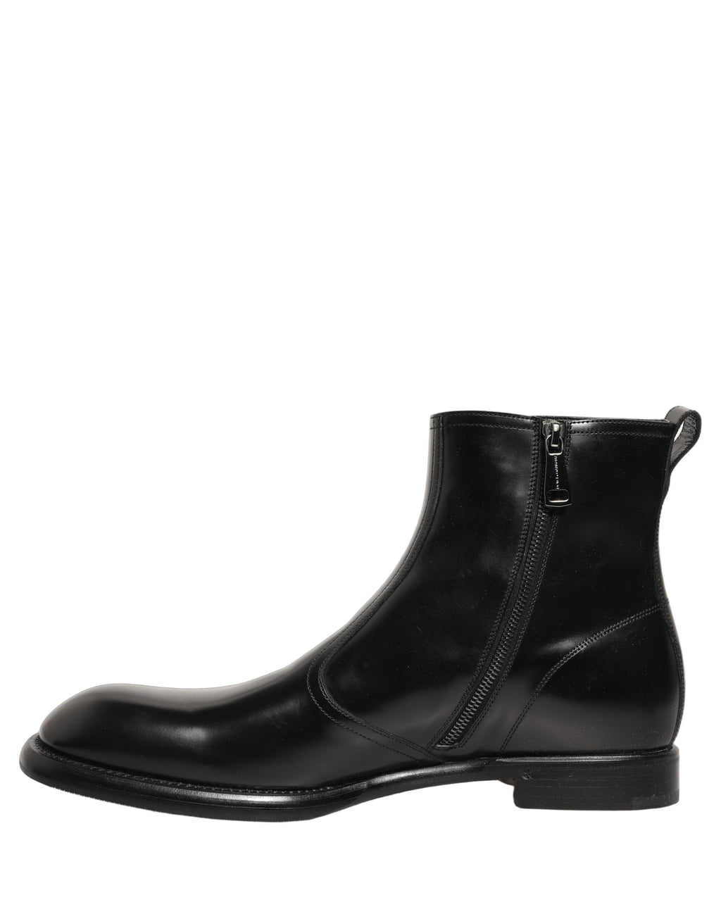 Dolce & Gabbana Black Leather Embossed Logo Ankle Boots Shoes Dolce & Gabbana