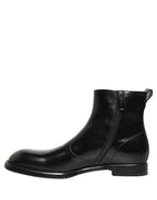 Dolce & Gabbana Black Leather Embossed Logo Ankle Boots Shoes Dolce & Gabbana