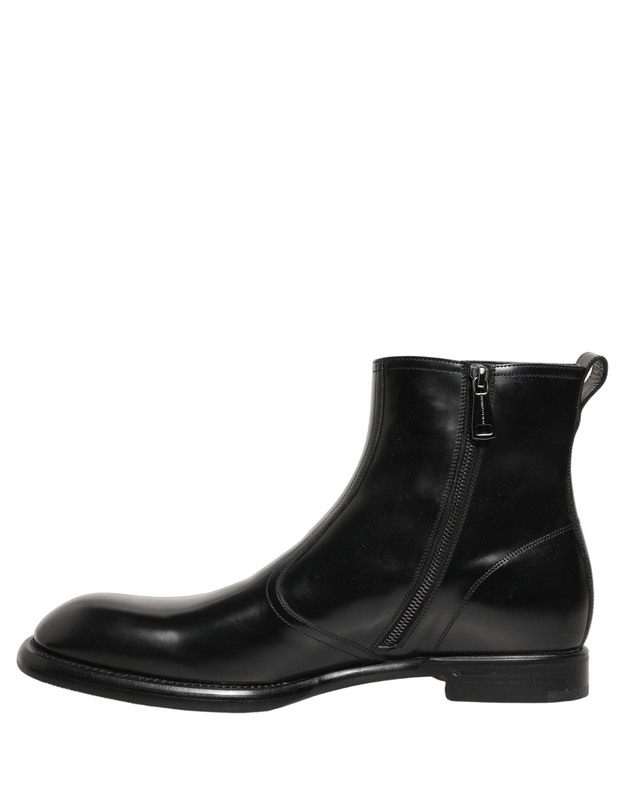 Dolce & Gabbana Black Leather Embossed Logo Ankle Boots Shoes Dolce & Gabbana
