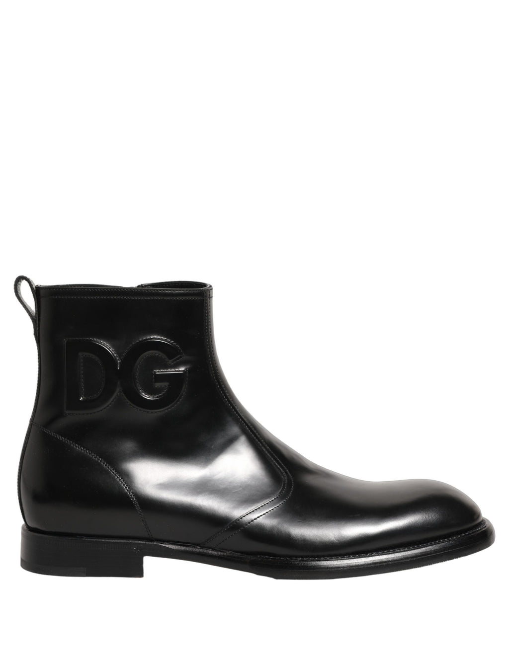 Dolce & Gabbana Black Leather Embossed Logo Ankle Boots Shoes Dolce & Gabbana