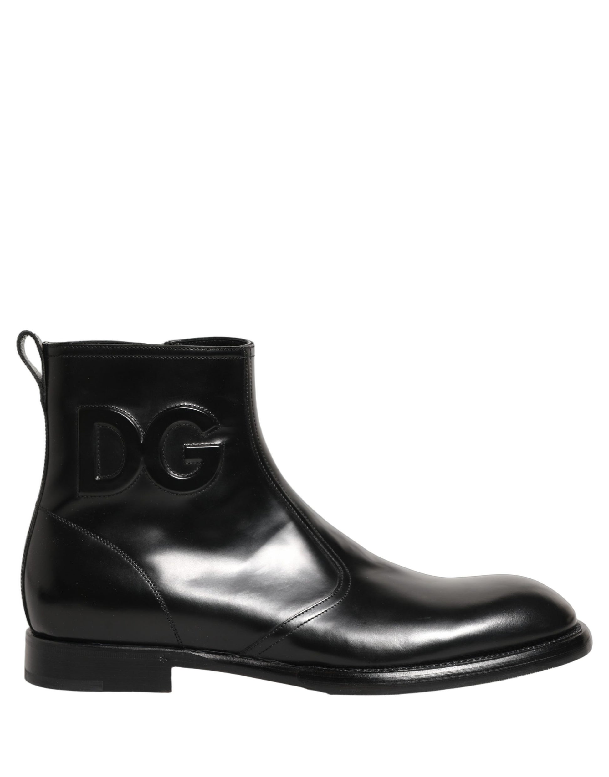 Dolce & Gabbana Black Leather Embossed Logo Ankle Boots Shoes Dolce & Gabbana