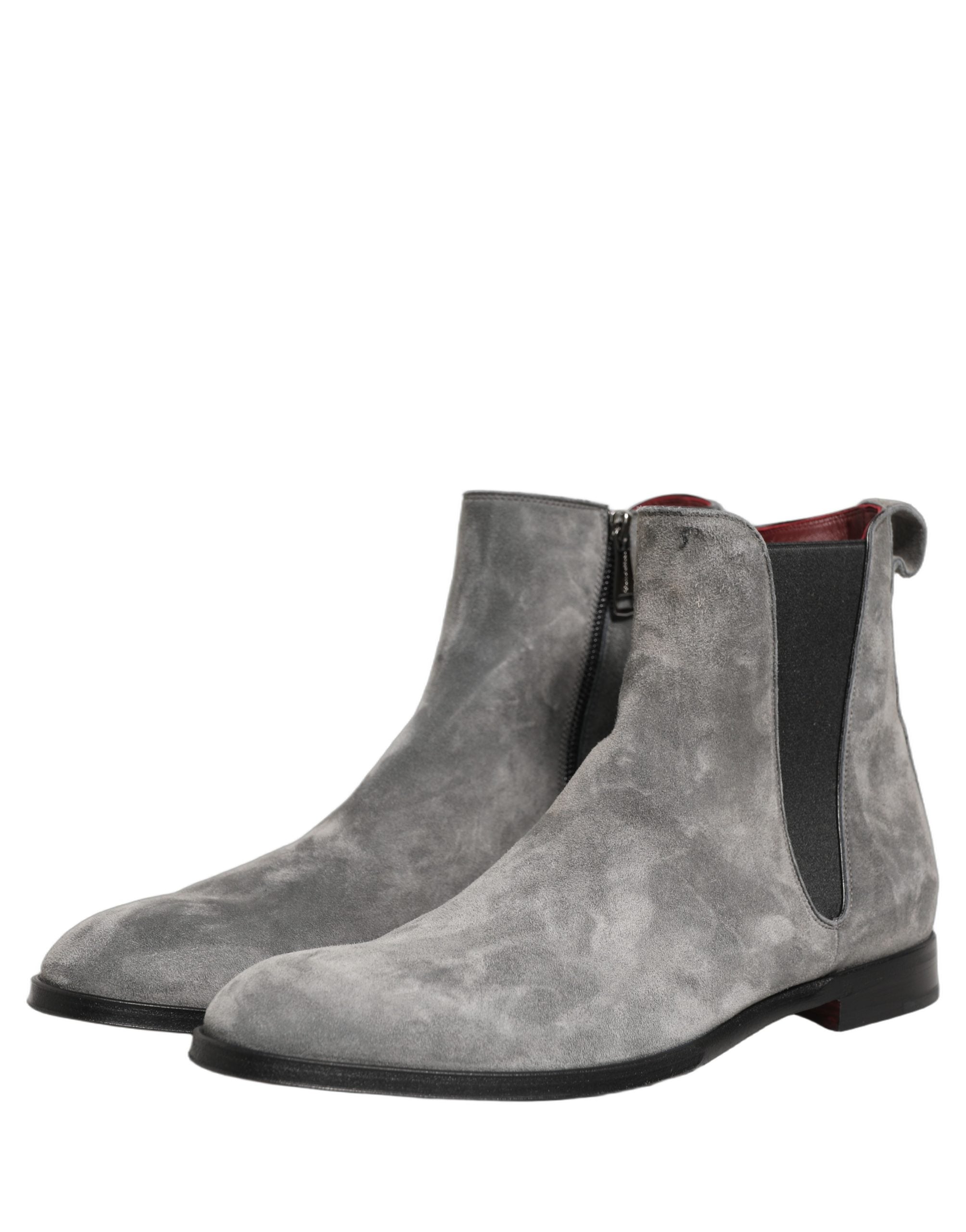 Dolce & Gabbana Gray Suede Leather Chelsea Boots Shoes Dolce & Gabbana