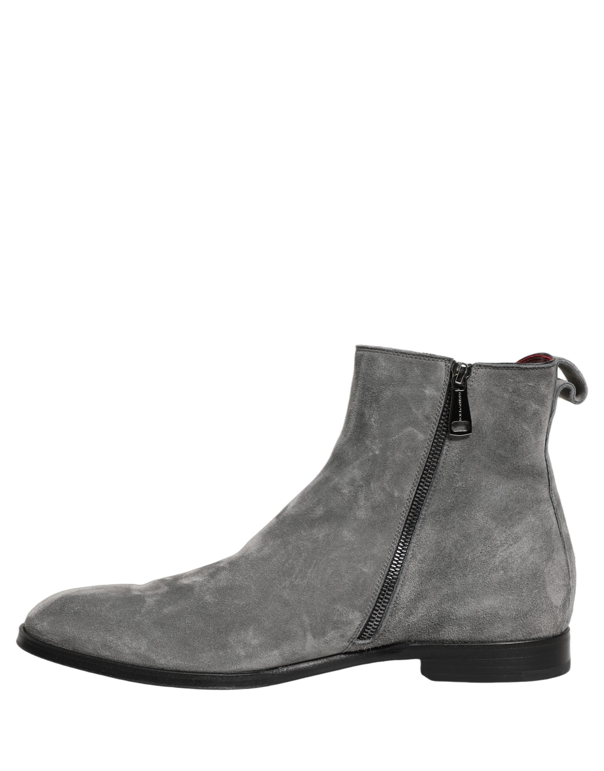 Dolce & Gabbana Gray Suede Leather Chelsea Boots Shoes Dolce & Gabbana