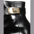 Dolce & Gabbana Black Leather Logo Buckle Mid Calf Boots Shoes Dolce & Gabbana