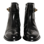 Dolce & Gabbana Black Leather Logo Buckle Mid Calf Boots Shoes Dolce & Gabbana