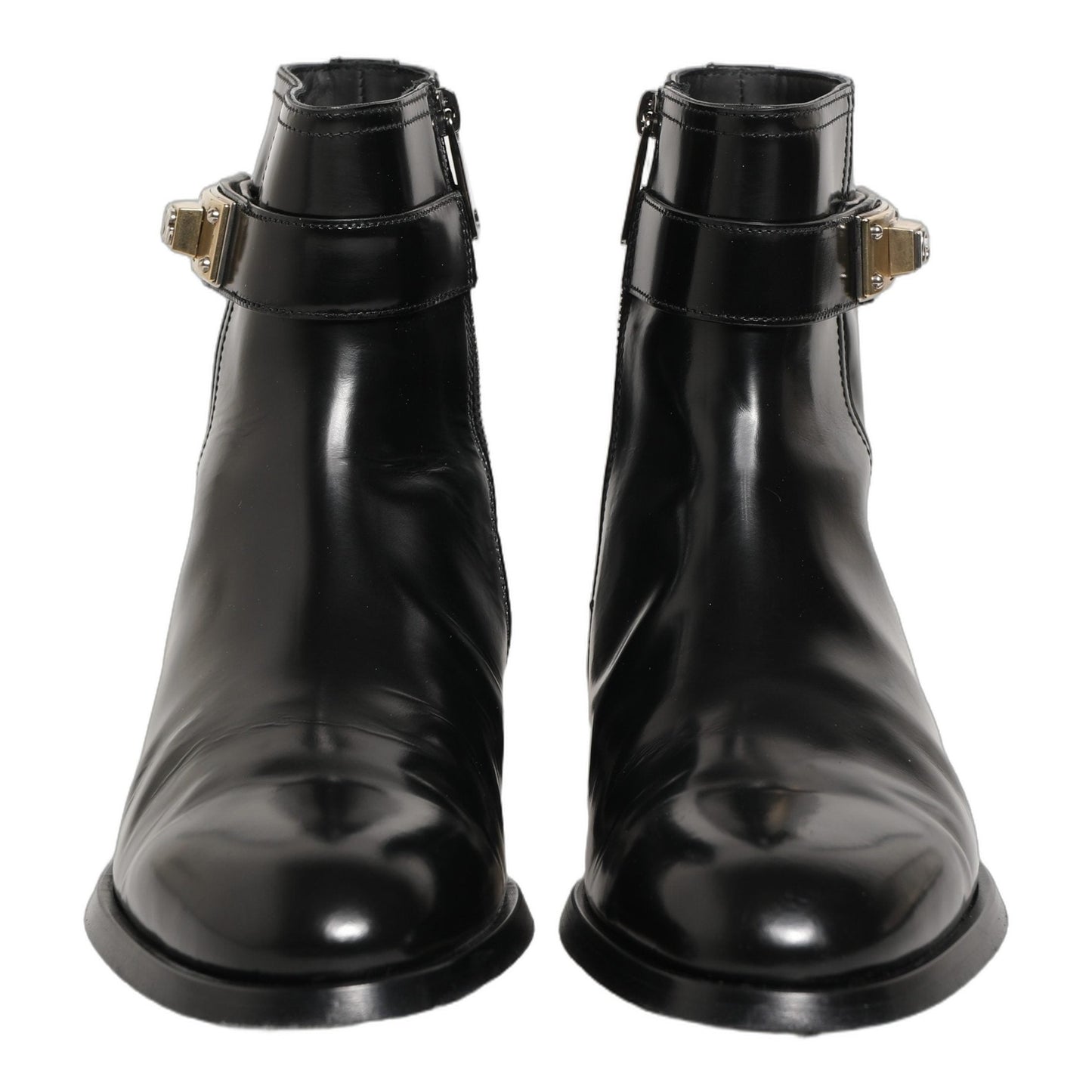 Dolce & Gabbana Black Leather Logo Buckle Mid Calf Boots Shoes Dolce & Gabbana