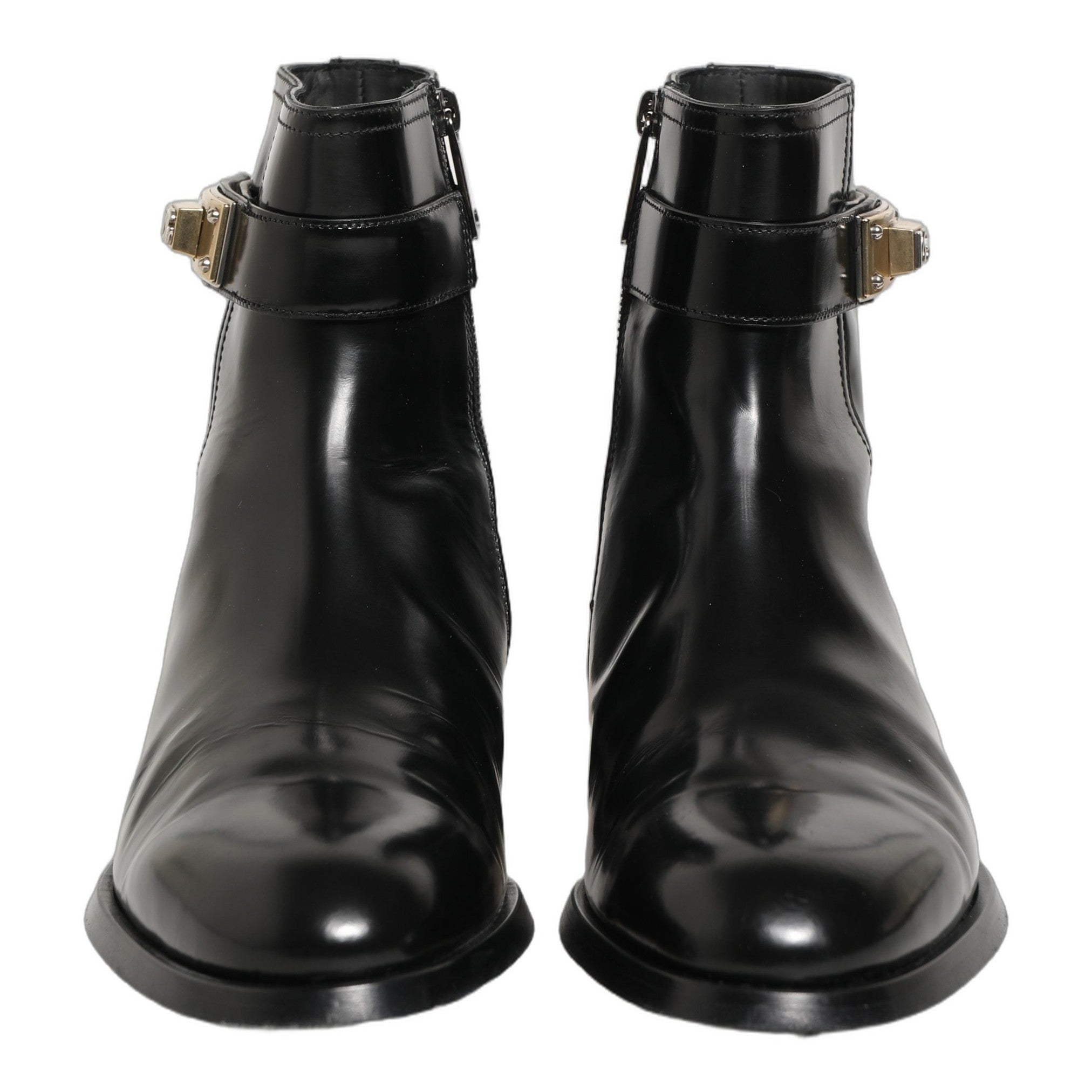 Dolce & Gabbana Black Leather Logo Buckle Mid Calf Boots Shoes Dolce & Gabbana