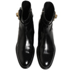 Dolce & Gabbana Black Leather Logo Buckle Mid Calf Boots Shoes Dolce & Gabbana