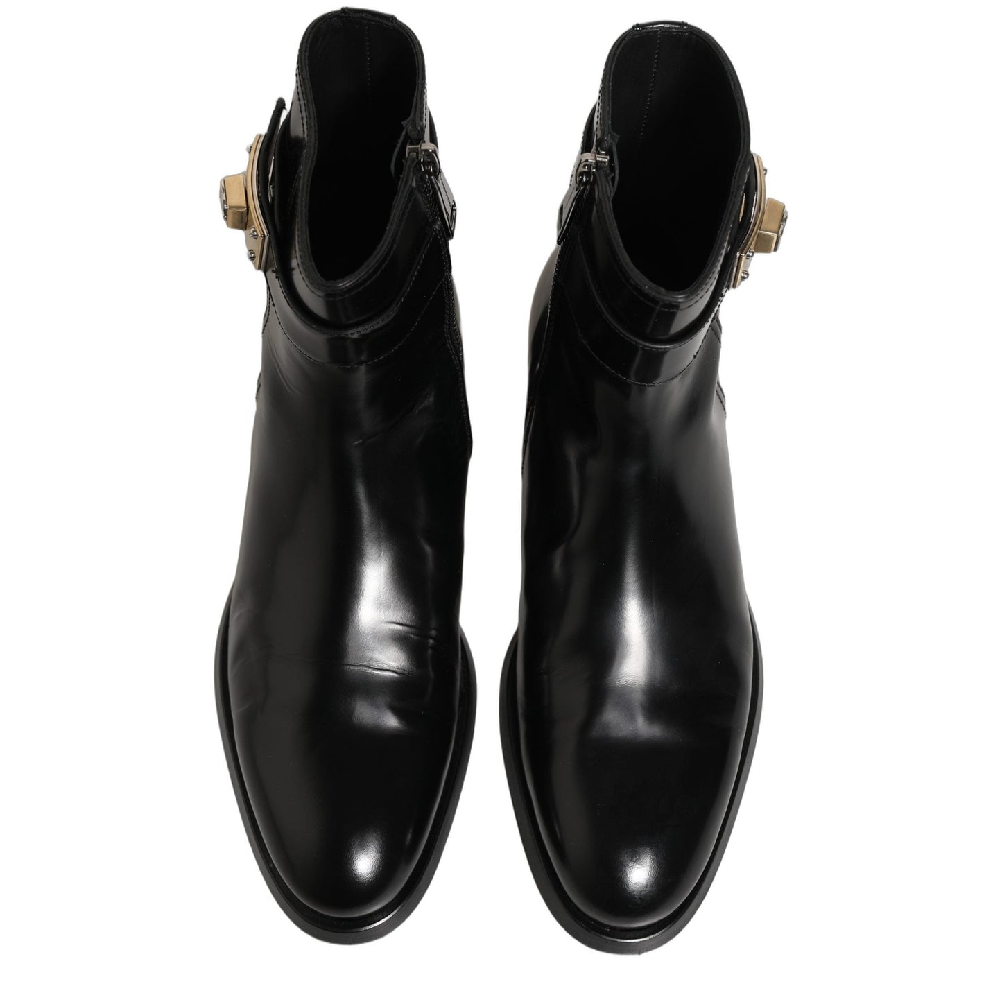 Dolce & Gabbana Black Leather Logo Buckle Mid Calf Boots Shoes Dolce & Gabbana