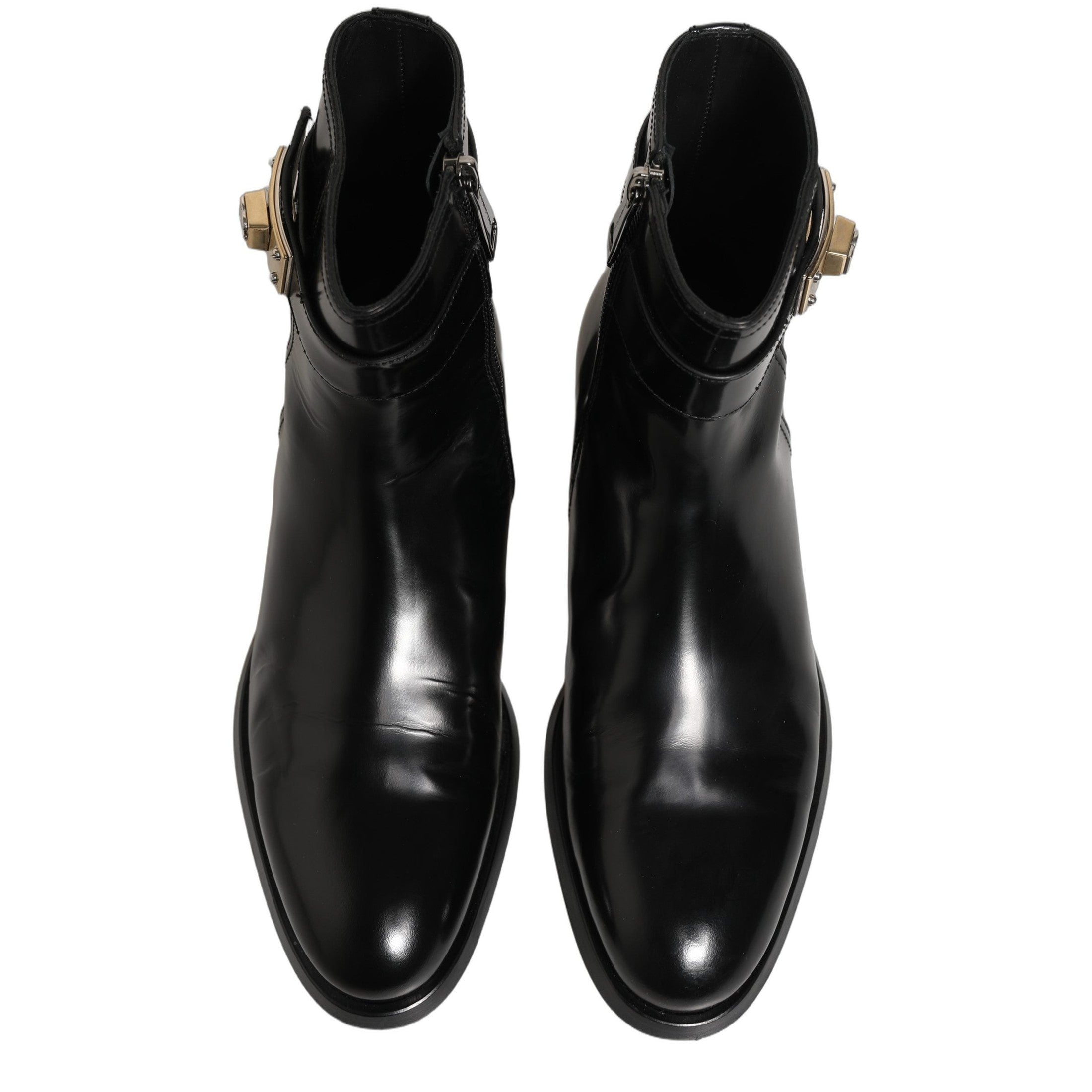 Dolce & Gabbana Black Leather Logo Buckle Mid Calf Boots Shoes Dolce & Gabbana