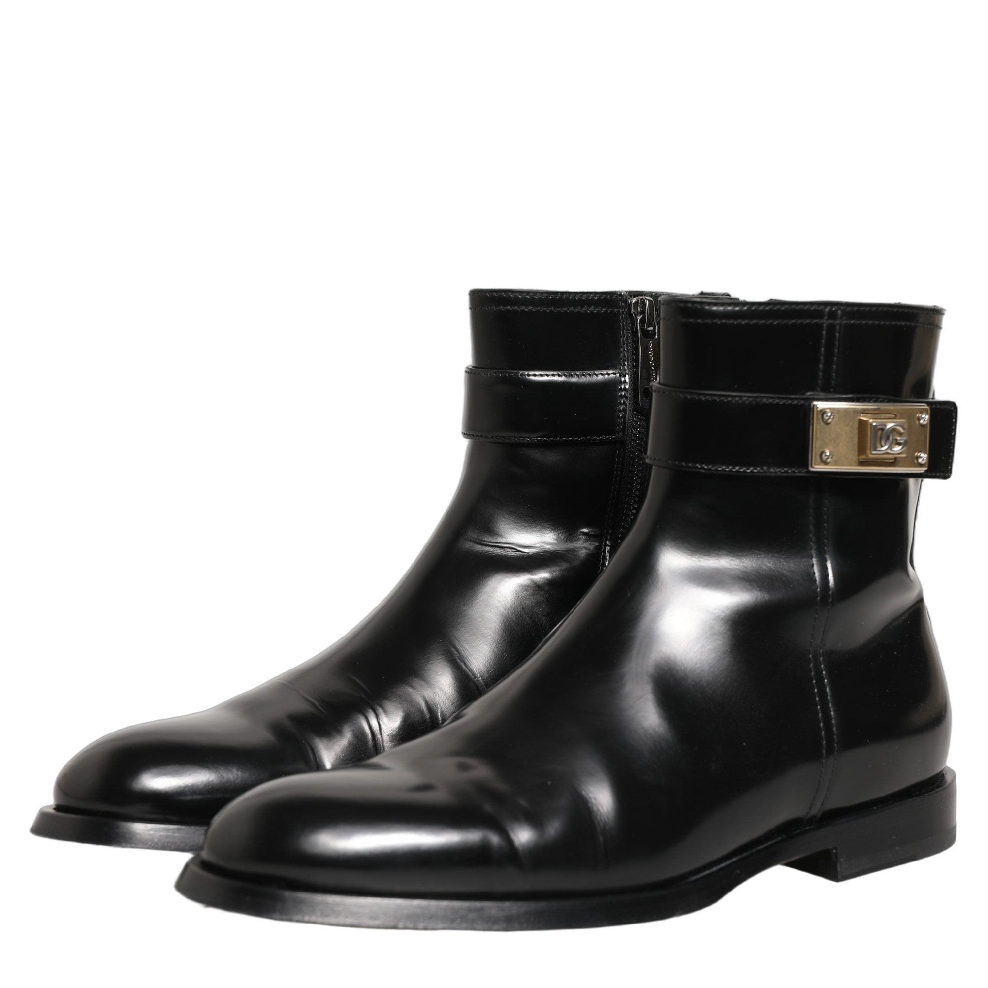Dolce & Gabbana Black Leather Logo Buckle Mid Calf Boots Shoes Dolce & Gabbana
