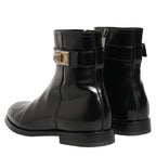Dolce & Gabbana Black Leather Logo Buckle Mid Calf Boots Shoes Dolce & Gabbana