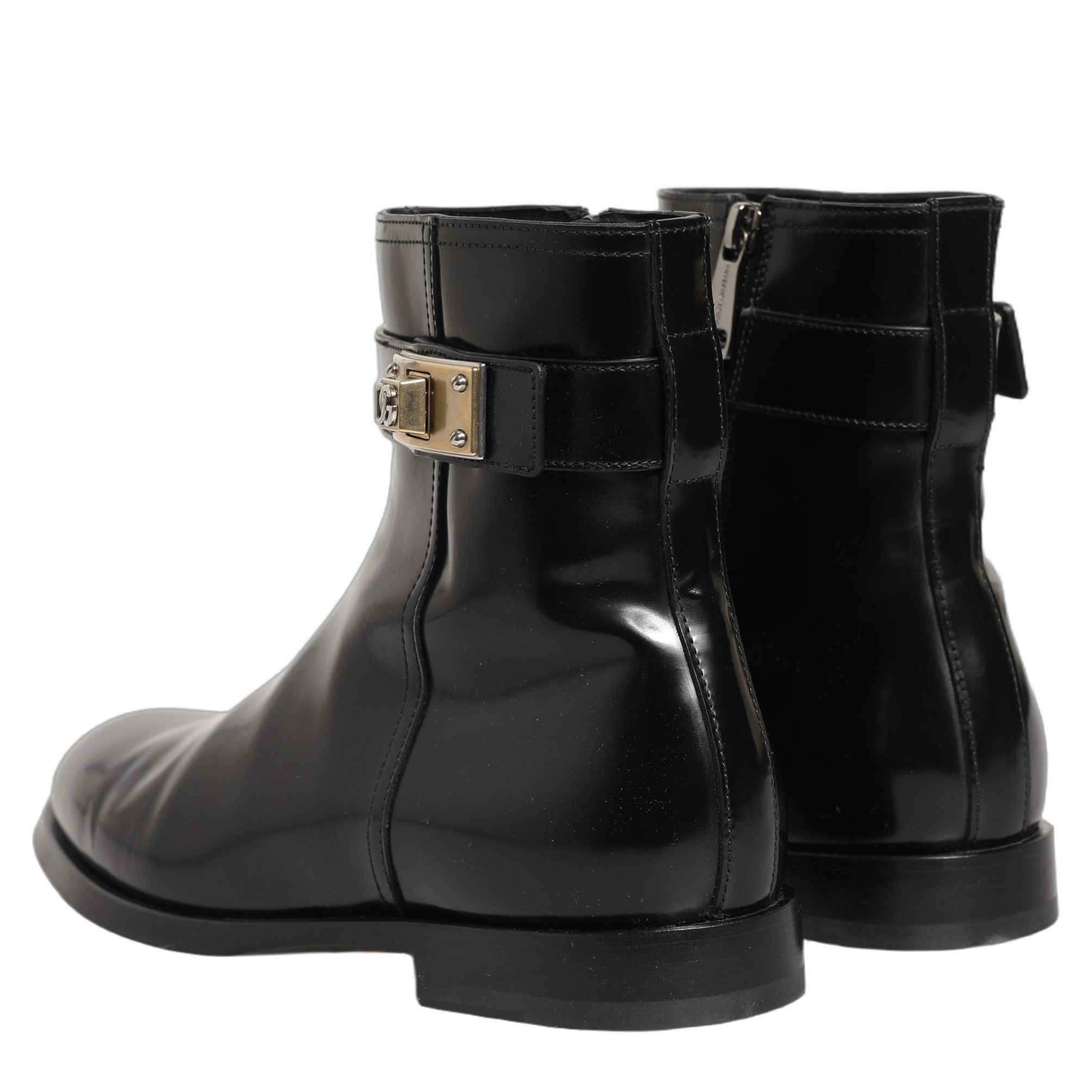 Dolce & Gabbana Black Leather Logo Buckle Mid Calf Boots Shoes Dolce & Gabbana