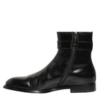 Dolce & Gabbana Black Leather Logo Buckle Mid Calf Boots Shoes Dolce & Gabbana