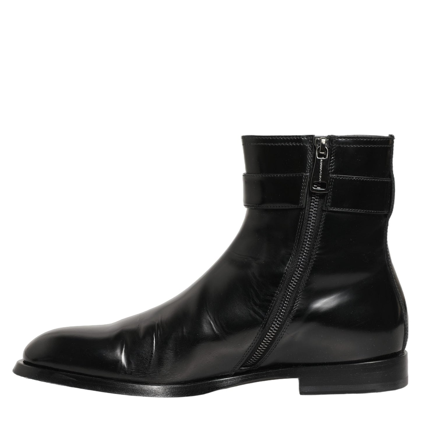 Dolce & Gabbana Black Leather Logo Buckle Mid Calf Boots Shoes Dolce & Gabbana