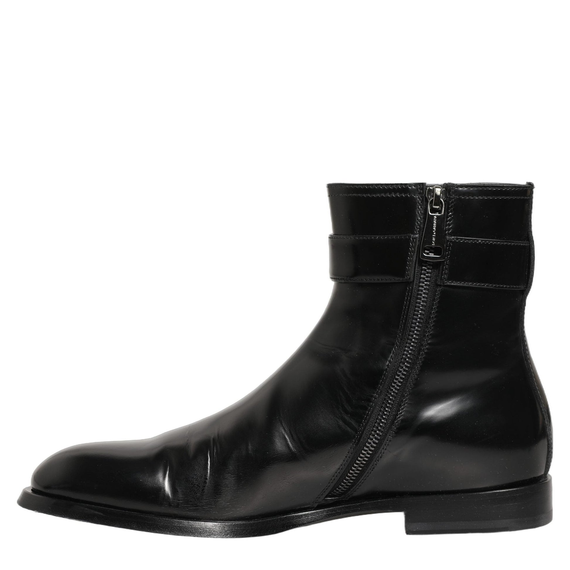 Dolce & Gabbana Black Leather Logo Buckle Mid Calf Boots Shoes Dolce & Gabbana
