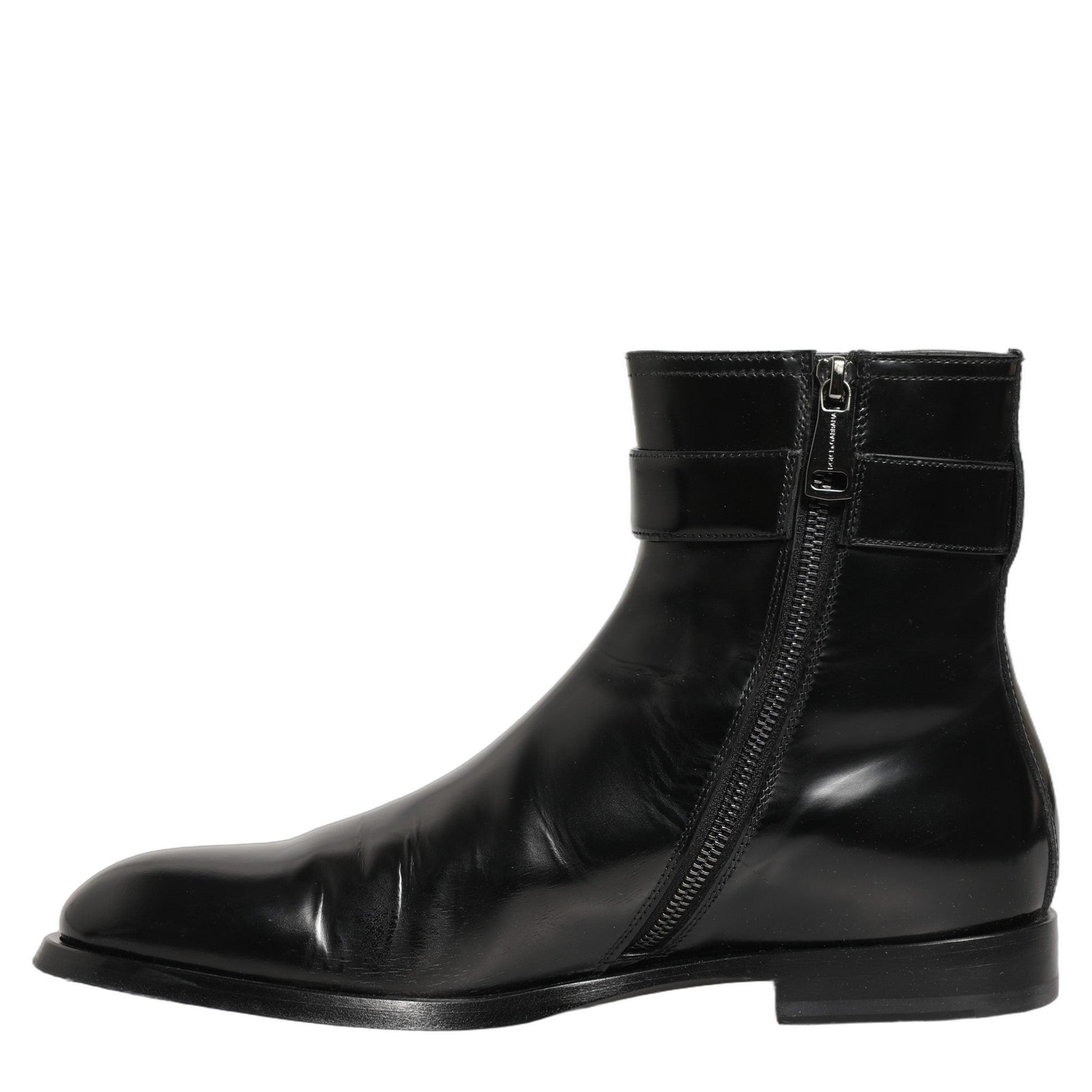 Dolce & Gabbana Black Leather Logo Buckle Mid Calf Boots Shoes Dolce & Gabbana
