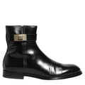 Dolce & Gabbana Black Leather Logo Buckle Mid Calf Boots Shoes Dolce & Gabbana