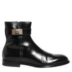 Dolce & Gabbana Black Leather Logo Buckle Mid Calf Boots Shoes Dolce & Gabbana