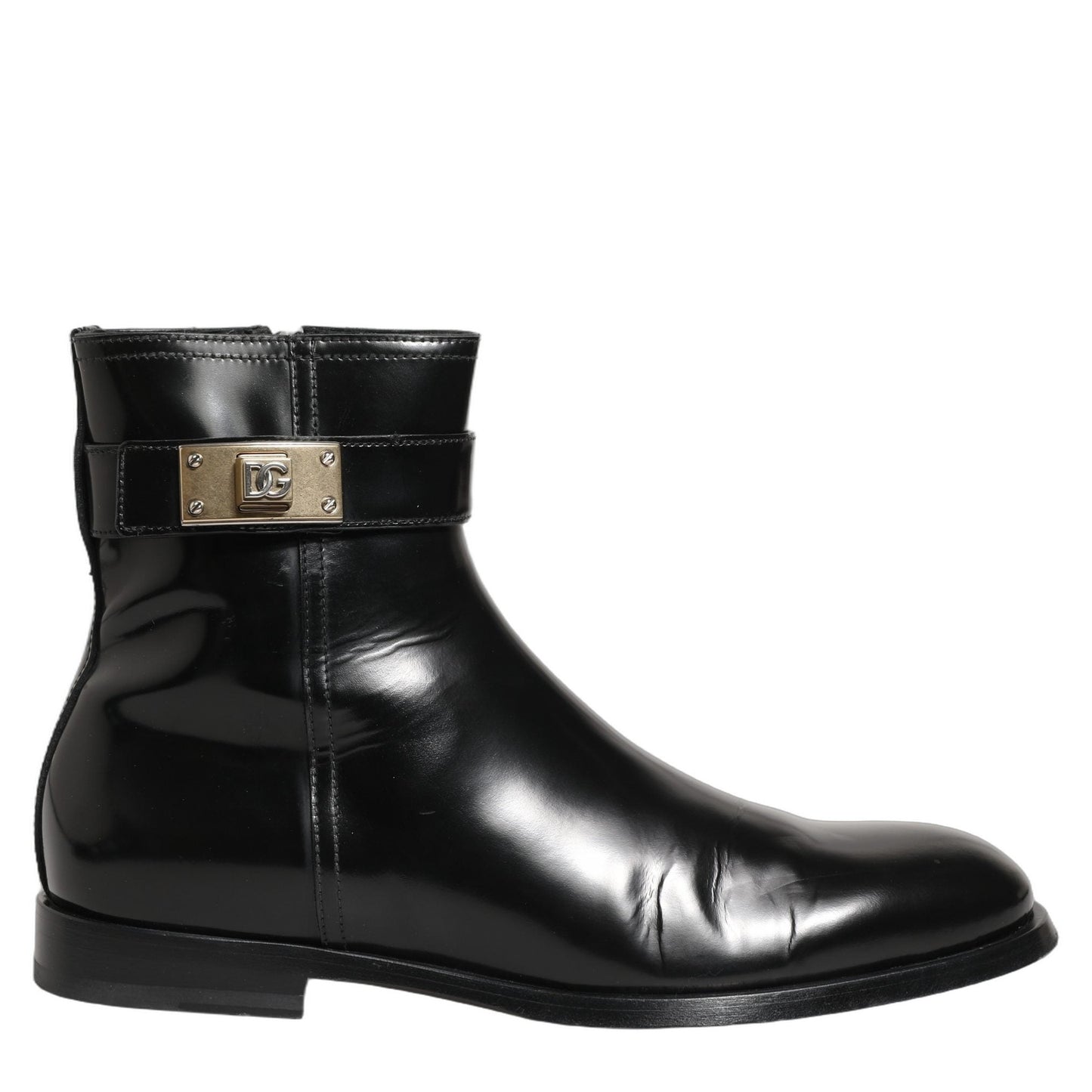 Dolce & Gabbana Black Leather Logo Buckle Mid Calf Boots Shoes Dolce & Gabbana