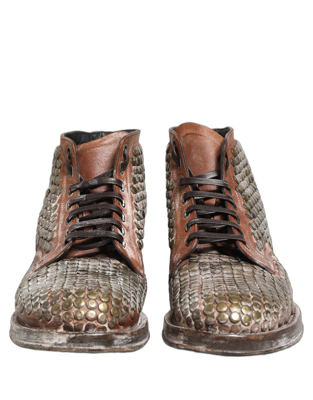 Dolce & Gabbana Brown Leather Runway Studs Ankle Boots Shoes Dolce & Gabbana