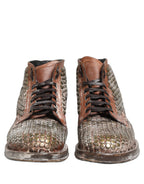 Dolce & Gabbana Brown Leather Runway Studs Ankle Boots Shoes Dolce & Gabbana