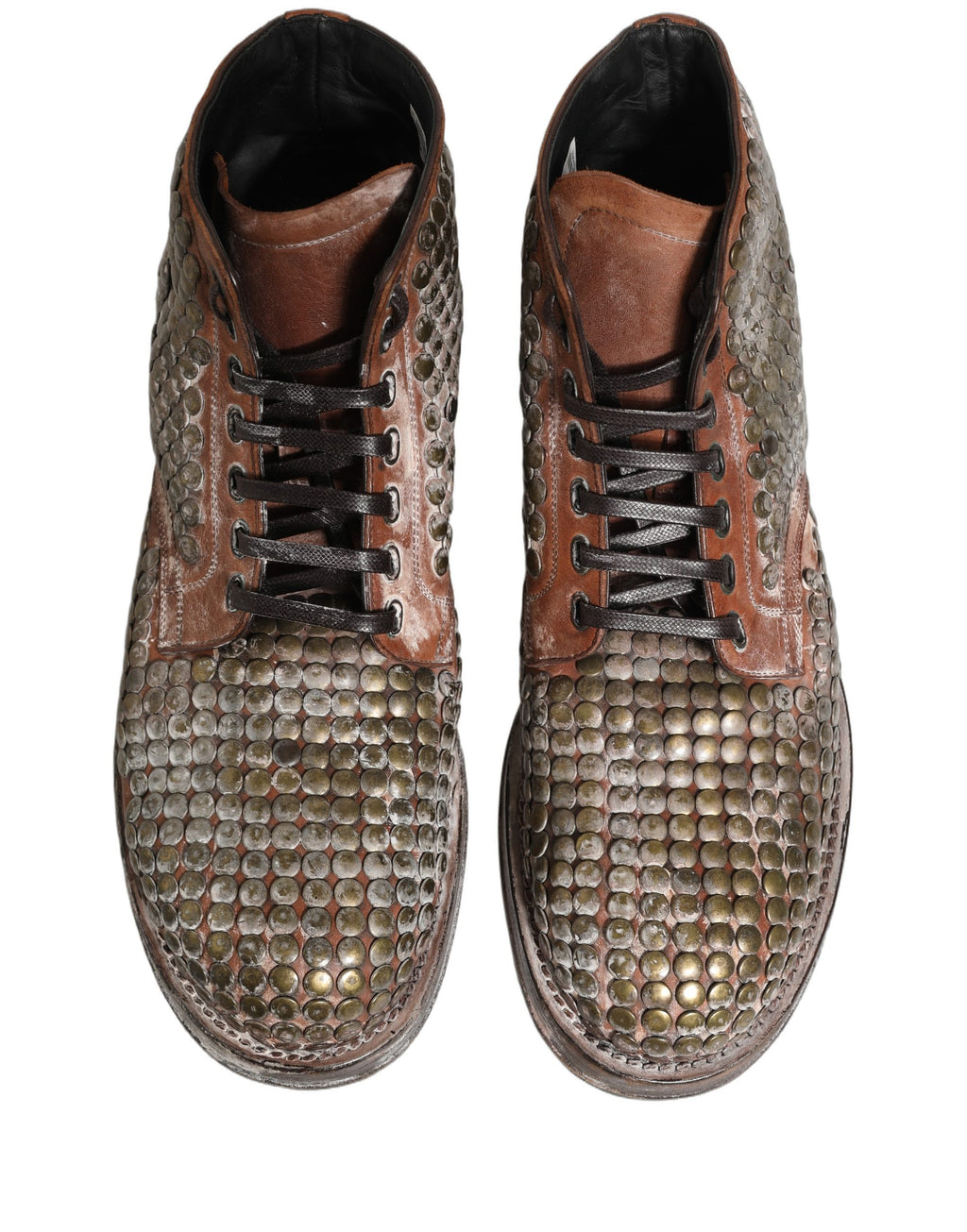 Dolce & Gabbana Brown Leather Runway Studs Ankle Boots Shoes Dolce & Gabbana