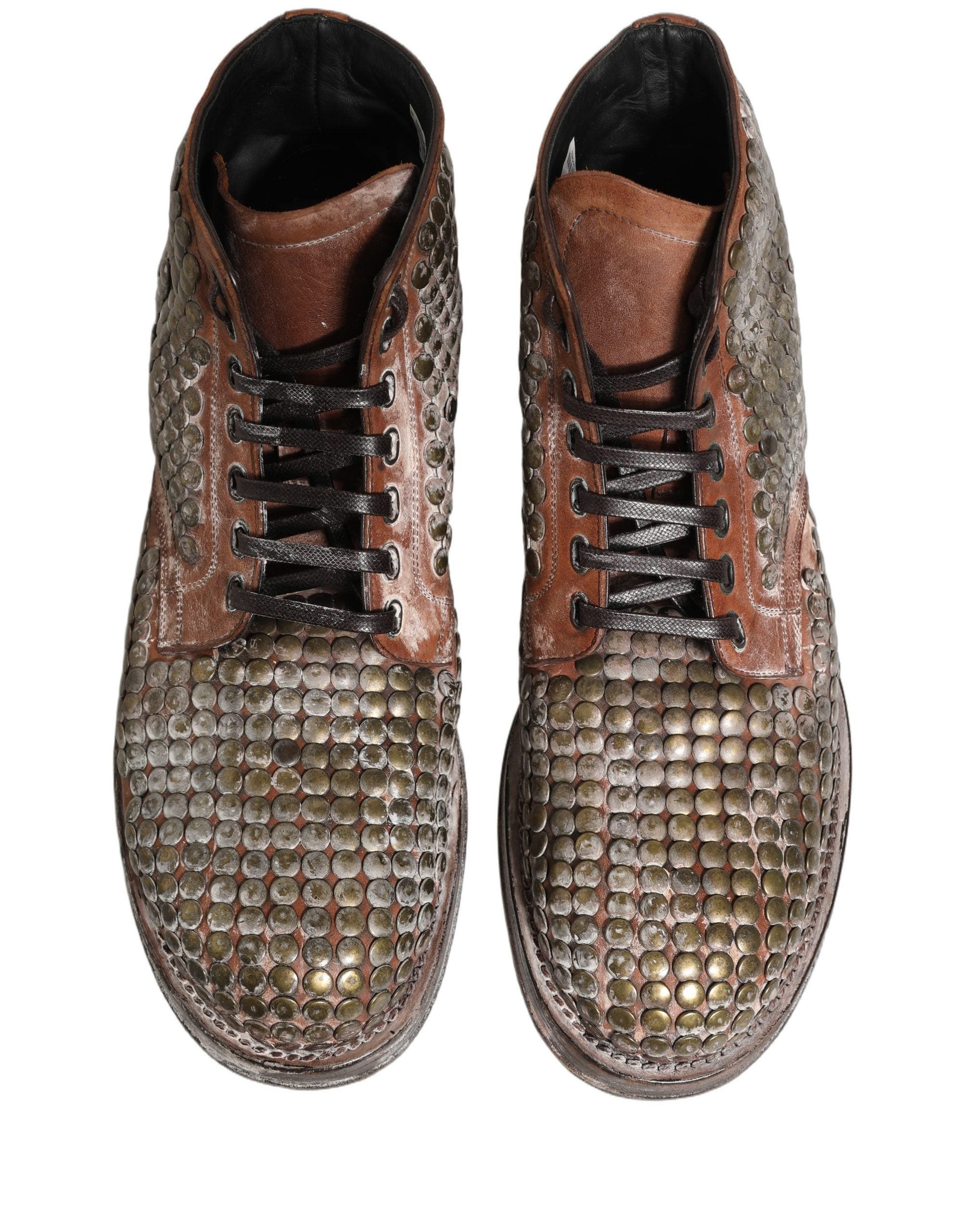 Dolce & Gabbana Brown Leather Runway Studs Ankle Boots Shoes Dolce & Gabbana