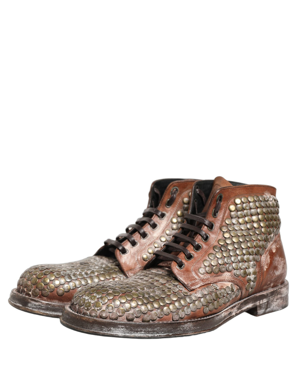 Dolce & Gabbana Brown Leather Runway Studs Ankle Boots Shoes Dolce & Gabbana
