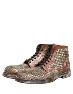 Dolce & Gabbana Brown Leather Runway Studs Ankle Boots Shoes Dolce & Gabbana