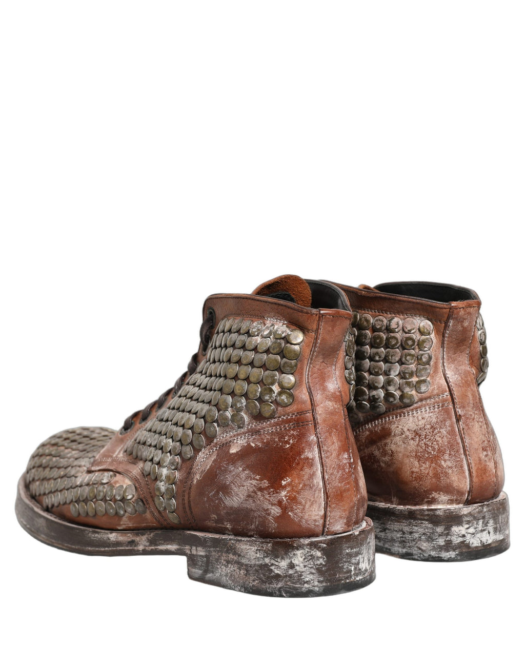 Dolce & Gabbana Brown Leather Runway Studs Ankle Boots Shoes Dolce & Gabbana