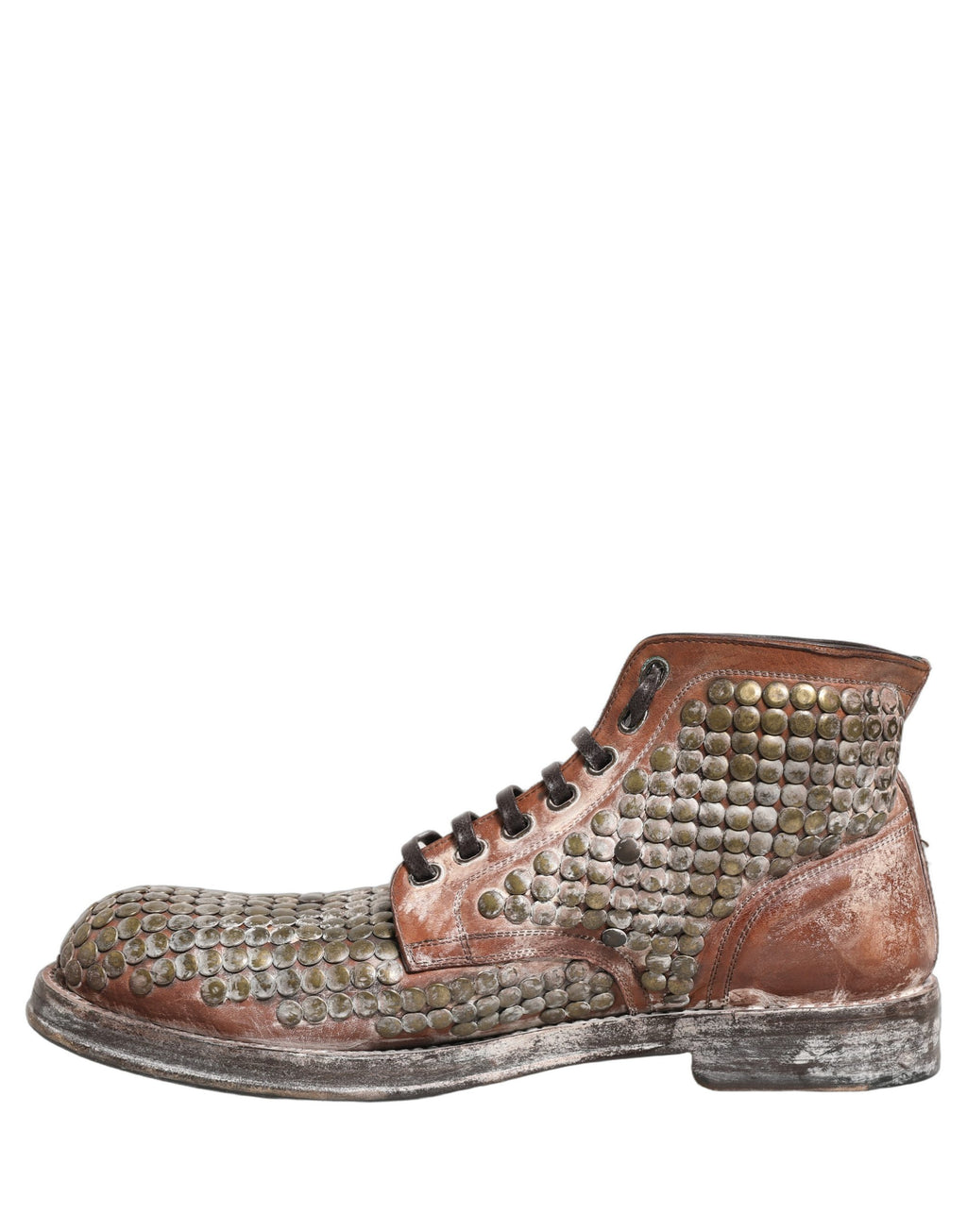 Dolce & Gabbana Brown Leather Runway Studs Ankle Boots Shoes Dolce & Gabbana