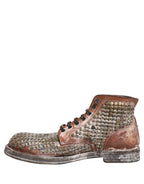 Dolce & Gabbana Brown Leather Runway Studs Ankle Boots Shoes Dolce & Gabbana