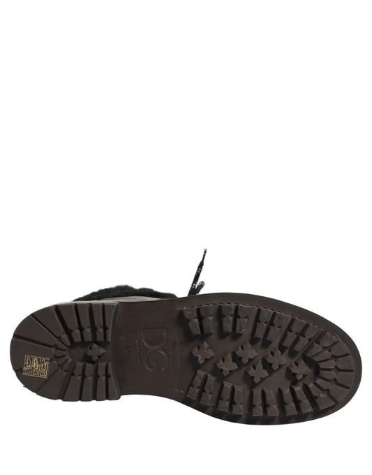 Dolce & Gabbana Black Trekking Fur Lace Leather Boots Shoes Dolce & Gabbana